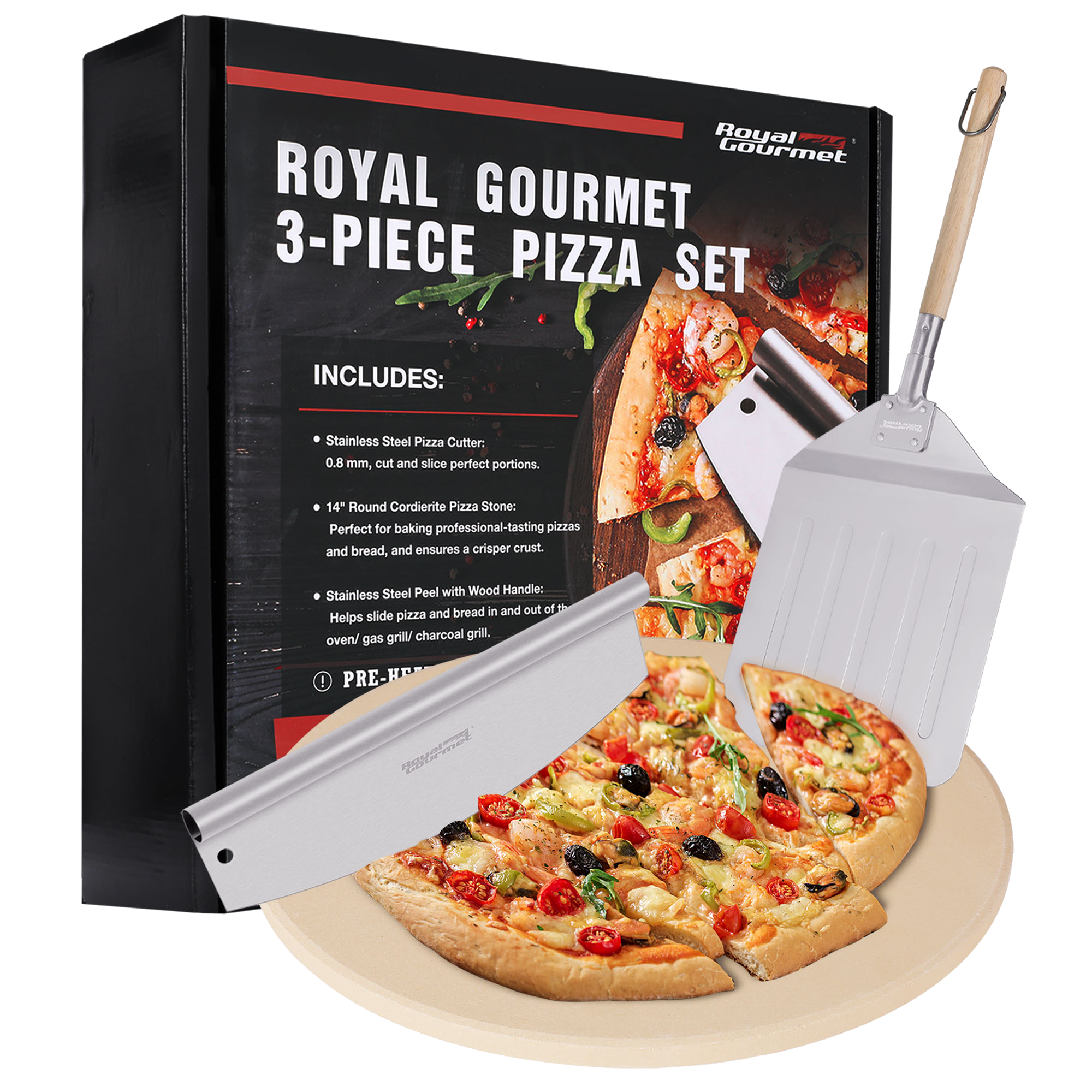 ROYAL GOURMET® KSF1406 3-PIECE PIZZA STONE SET